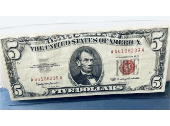 1963 $5 DOLLAR RED SEAL NOTE - XF CONDITION -SEE PICTURES
