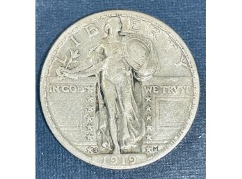 1919-S STANDING LIBERTY SILVER QUARTER COIN - KEY DATE - VF
