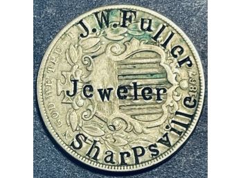 1867 SHIELD NICKEL - J.W. FULLER MERCHANT STAMPED - RARE! - STAR SIDE OBVERSE!