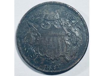 1867 TWO CENT PIECE COIN - XF!!