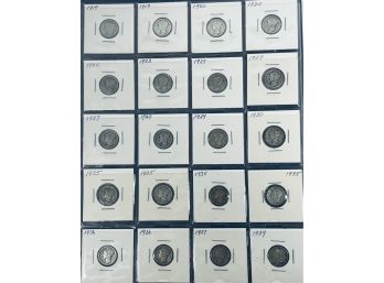 LOT (20) MERCURY SILVER DIME COINS - 1919-1939- SEE PICTURES AND DESCRIPTION
