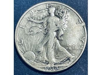 1938-D WALKING LIBERTY SILVER HALF DOLLAR COIN - KEY DATE! RIM DAMAGE- SEE PICTURES