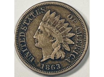 1863 INDIAN HEAD CENT PENNY COIN - FULL LIBERTY AND RIMS! XF!