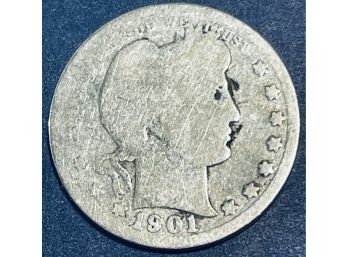 1901 BARBER SILVER QUARTER DOLLAR COIN