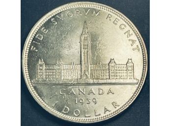 FOREIGN SILVER COIN - 1939 UNCIRCULATED CANADA SILVER DOLLAR COIN -PARLIAMENT - .800 SILVER