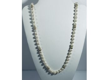 BEAUTIFUL 14K GOLD BEAD AND PEARL NECKLACE - 24' LONG