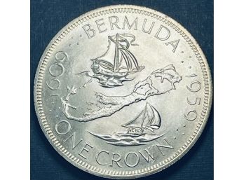FOREIGN SILVER COIN - 1959 BERMUDA ONE CROWN SILVER COIN -BU/BRILLIANT UNCIRCULATED- .925 SILVER