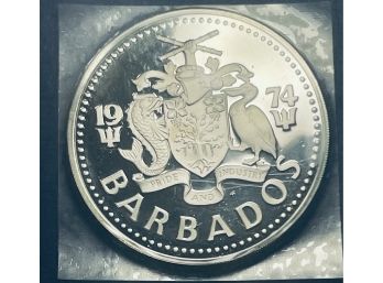 FOREIGN SILVER COIN - 1974 BARBADOS $10 TEN DOLLARS SILVER PROOF COIN - .925 SILVER - IN SEALED PLASTIC
