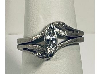 LOVELY 14K WHITE GOLD MARQUIS DIAMOND ENGAGEMENT PROMISE WEDDING RING - SIZE 6 1/2