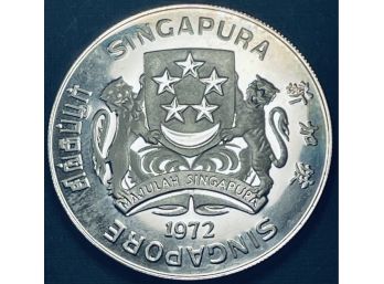 FOREIGN SILVER COIN - 1972 SINGAPORE $10 DOLLARS SILVER PROOF COIN - 1 0ZT - .900 SILVER