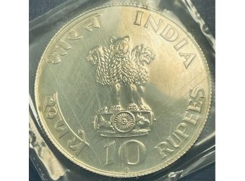 FOREIGN SILVER COIN - 1969 INDIA PROOF 10 RUPEES SILVER COIN - GHANDI- .800 SILVER