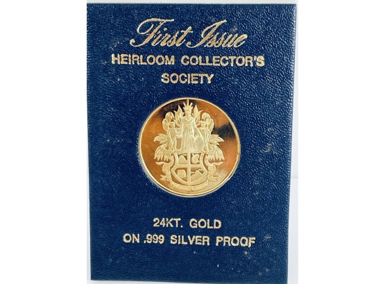 COLLECTOR BULLION .999 FINE PURE SILVER PROOF COIN - WITH 24KT GOLD COATING IN PLASTIC CASE