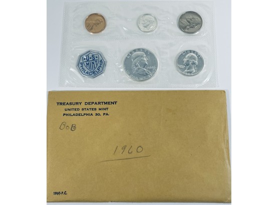 1960 US MINT 90 PERCENT SILVER PROOF SET - ORIGINAL ENVELOPE - INCLUDES 5 COINS
