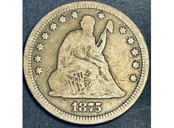 1875 SEATED LIBERTY SILVER QUARTER DOLLAR COIN
