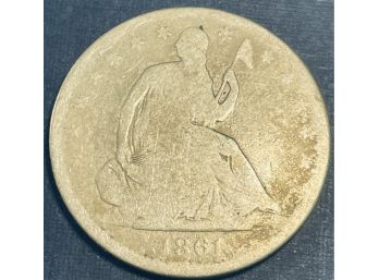 1861-O SEATED LIBERTY SILVER HALF DOLLAR COIN