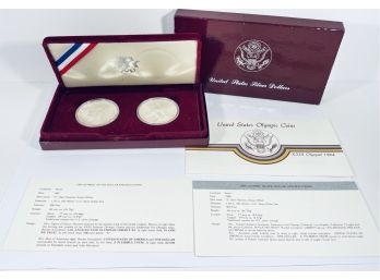 UNITED STATES MINT 1983-1984 OLYMPIC COMMEMORATIVE PROOF SILVER DOLLAR COINS IN BOX