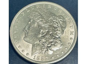 1887 MORGAN SILVER DOLLAR COIN - AU!