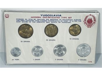 YUGOSLAVIA MODERN UNCIRCULATED COIN SET - INCLUDES 6 COINS - 50, 20, 10 DINARA, 50 PARA, 1, 2 & 5 DINARA