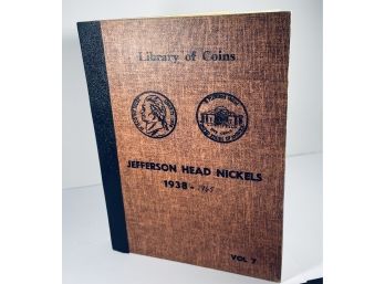 LOT (61) JEFFERSON HEAD NICKEL COINS IN LIBRARY OF COINS ALBUM - 1938-1965- GREAT MIX - SEE PICTURES