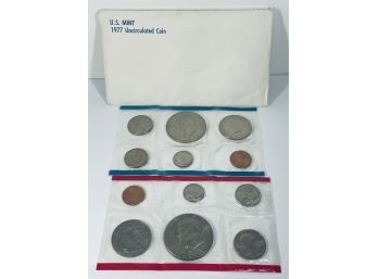 1977 U.S. MINT UNCIRCULATED COIN SET - INCLUDES PHILADELPHIA & DENVER MINTS - 12 COIN SET IN ORIG ENVELOPE