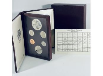 1984 OLYMPIC PRESTIGE SET - INCLUDES OLYMPIC SILVER DOLLAR! IN ORIGINAL CASE & BOX!