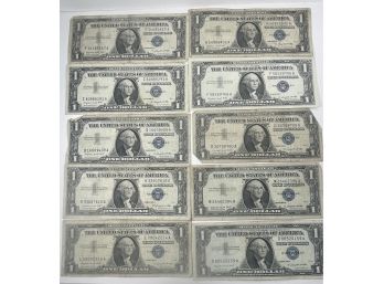 LOT (10) $1 ONE DOLLAR SILVER CERTIFICATES - 1957 A SERIES