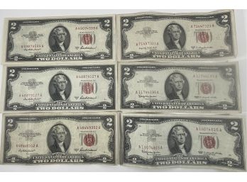 LOT (6) $2 TWO DOLLAR RED SEAL UNITED STATES NOTES - INCLUDES:  1(953 A