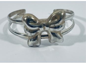 ADORABLE VINTAGE MEXICO SIGNED STERLING SILVER BOW CUFF BRACELET