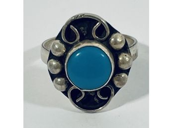 VINTAGE SIGNED PETITE BLUE STONE STERLING SILVER RING - SIZE 6