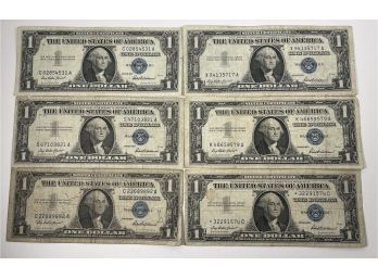 LOT (6) $1 ONE DOLLAR SILVER CERTIFICATES - 1957 SERIES