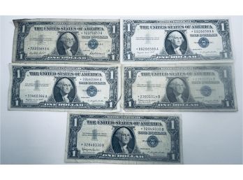 LOT (5) $1 ONE DOLLAR SILVER CERTIFICATES -ALL STAR NOTES! -1957, (2)1957A  &  (2) 1957B