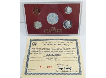 1936 US GOVERNMENT PROOF SET TRIBUTE - FIVE PROOF ROUNDS - (4) .999 FINE SILVER PROOF ROUNDS & (1) PENNY PROOF