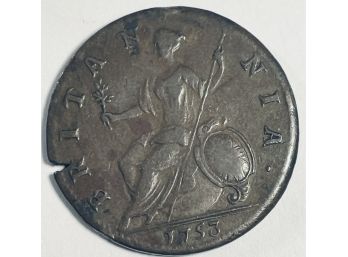 BRITISH 1753 HALF PENNY COIN!