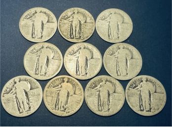 LOT (10) US STANDING LIBERTY QUARTERS - 90 SILVER COINS
