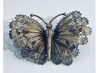 ANTIQUE LARGE GERMAN .800 PURE SILVER BUTTERFLY BROOCH / PIN