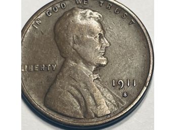 1911-S WHEAT CENT PENNY COIN - VG-8