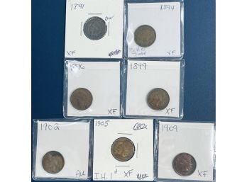 LOT (7) INDIAN HEAD CENT PENNY COINS - VF-AU - PRETTY LOT!