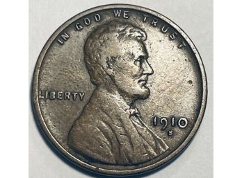1910-S LINCOLN WHEAT CENT PENNY COIN - KEY DATE!