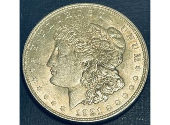 1921-D MORGAN SILVER DOLLAR COIN -UNCIRCULATED! - SCRATCH ON OBVERSE