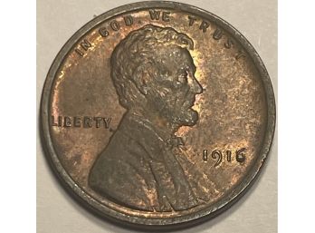 1916 WHEAT CENT PENNY COIN - BU/ BRILLIANT UNCIRCULATED - RED/ BROWN