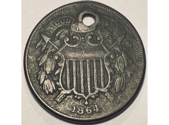1864 TWO CENT PIECE - HOLED