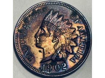 1902 INDIAN HEAD PENNY CENT - BEAUTIFUL RED / PURPLE - BU / BRILLIANT UNCIRCULATED!