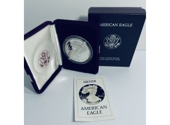 1986 SILVER AMERICAN EAGLE PROOF .999 ONE TROY OUNCE DOLLAR COIN IN BOX & CASE!