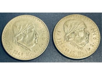 LOT (2) COINS - 1847 & 1848 MEXICAN SILVER PESO COINS