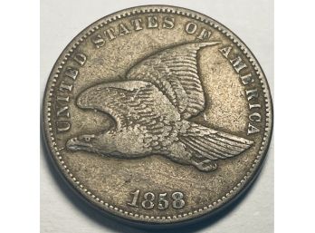 1858 FLYING EAGE CENT PENNY COIN - XF