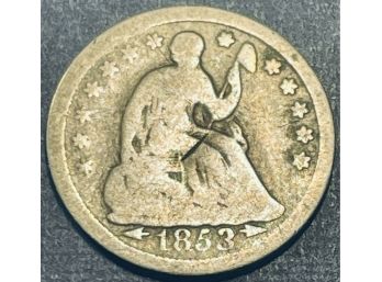 1853 SEATED LIBERTY HALF DIME COIN