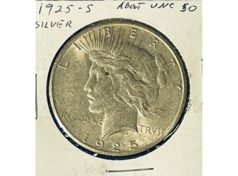 1925-S PEACE SILVER DOLLAR COIN - SEMI-KEY DATE - AU