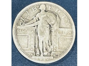 1917-D STANDING LIBERTY SILVER QUARTER COIN - VARIETY 1- SEMI - KEY DATE