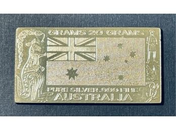 20 GRAMS .999 PURE SILVER THE SILVER MINT COLLECTIBLE BULLION INGET BAR - AUSTRALIA!