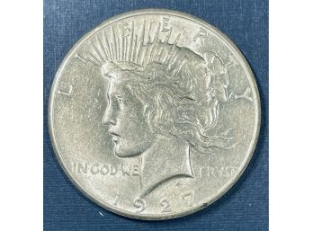 1927 SILVER PEACE DOLLAR COIN - BETTER DATE! - VF